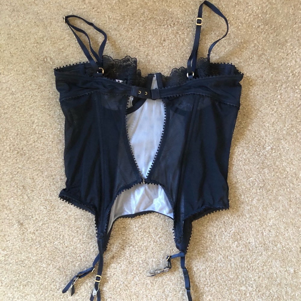 VIctoria’s Secret Corset with Garters - 36B - black polka dot - sheer stretch - Picture 3 of 7